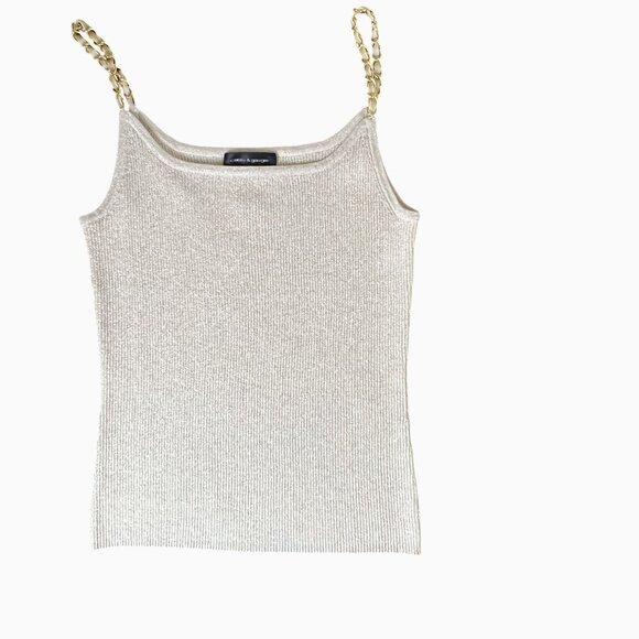 VTG Womens Metallic Shimmer Knit Tank Top Gold Chain Straps M  by Cable & Gauge - Picture 3 of 11